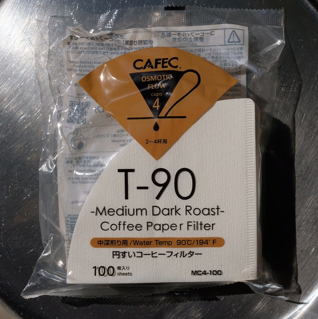 Coffee filter package on a metal surface